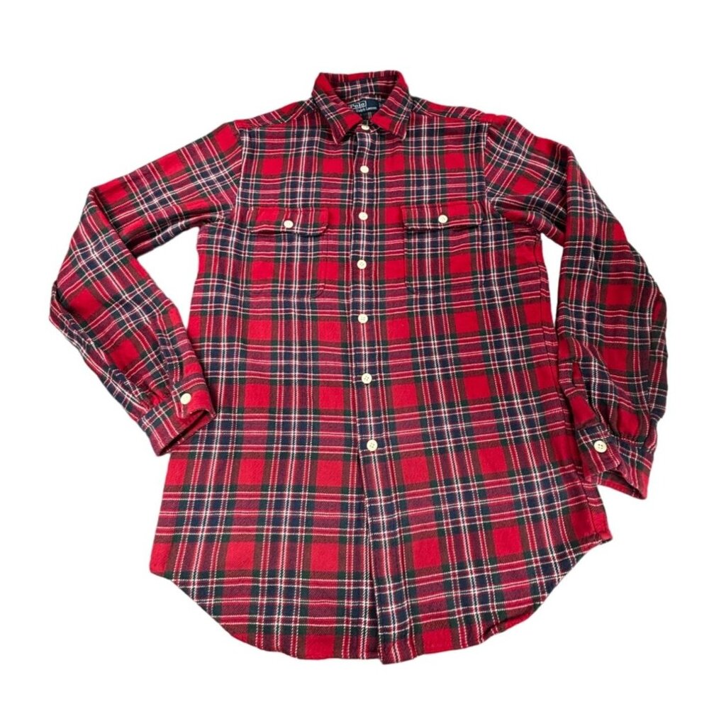 Polo Ralph Lauren Plaid Button-Down Shirt Mens M Classic Fit Red & Green